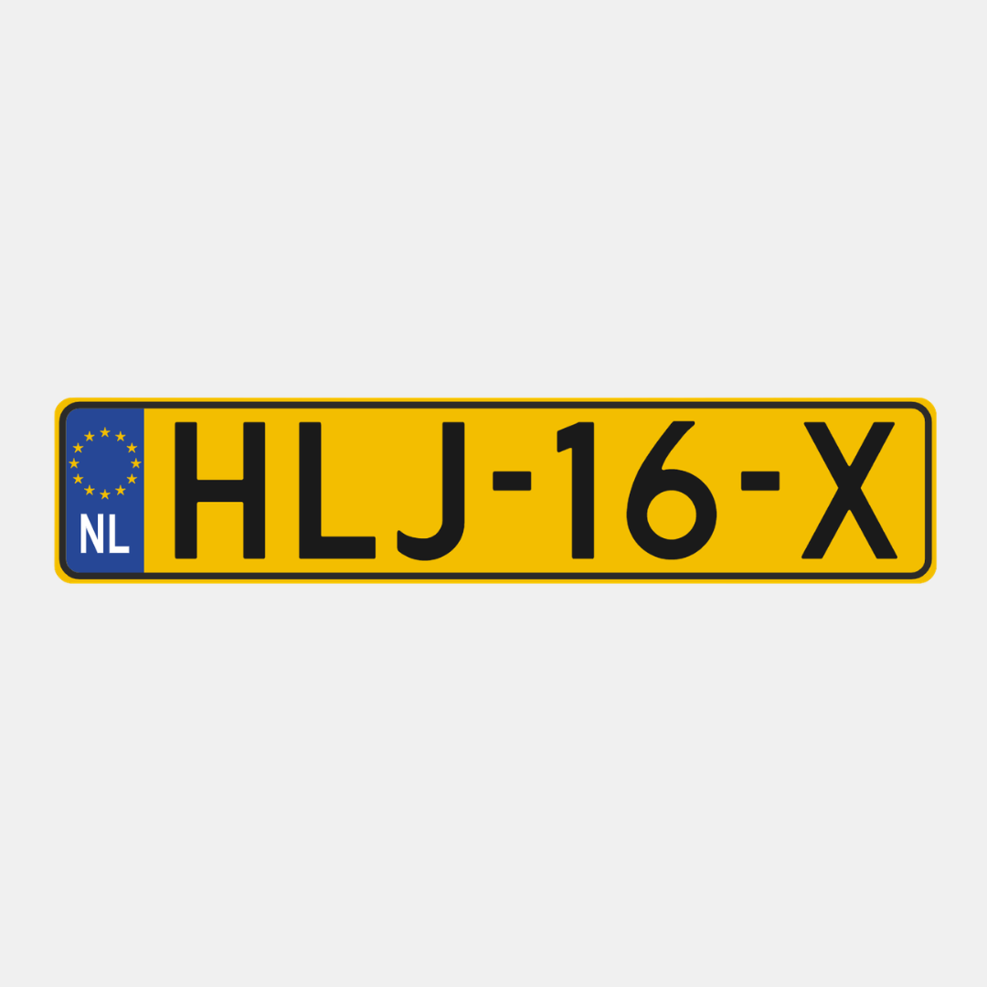 Kentekenplaathouder sticker met eigen kenteken – zelf te personaliseren met eigen naam, tekst en kleuren.